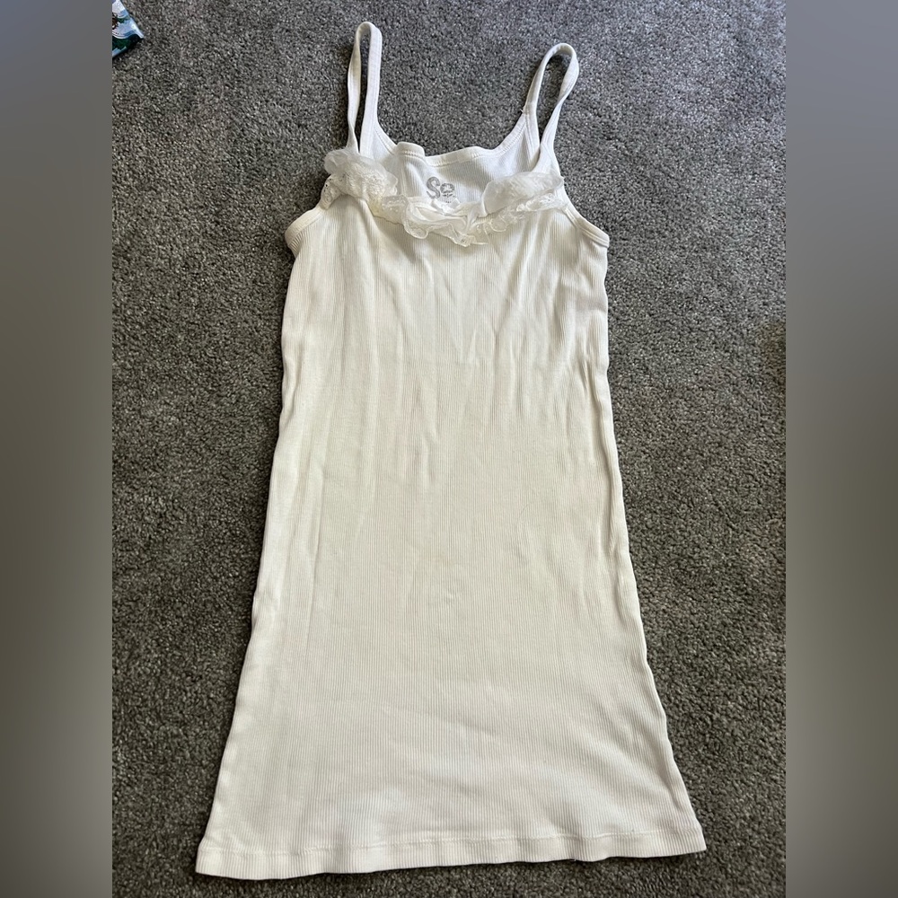 So Long Ribbed White Tank with Ruffles Size Medium